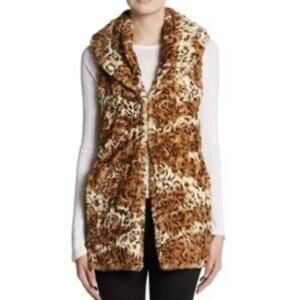Alice + Olivia Glenna Leopard Faux Fur Long Vest XS